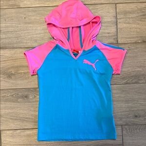 Puma Pink and Blue Hooded Tee Sz 10-12